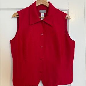 Red Sleeveless Button-Up Top